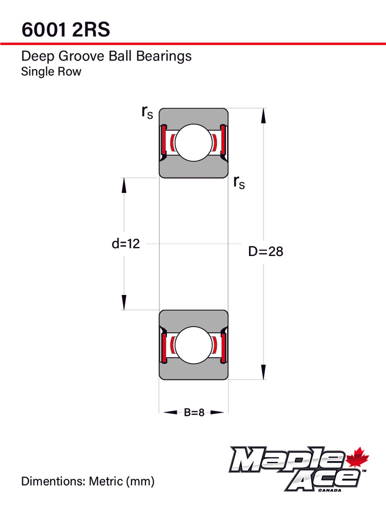 6001-2RS Ball Bearing Premium Rubber Sealed 12x28x8mm