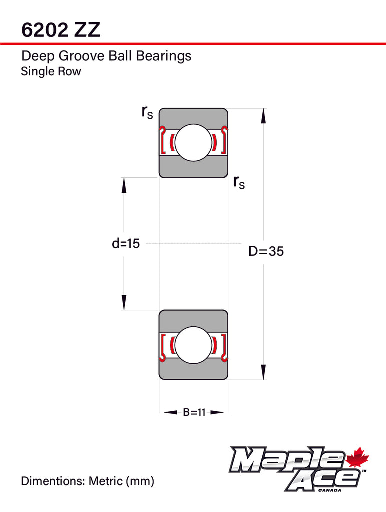 6202-ZZ Ball Bearing Premium Metal Shielded 15x35x11mm