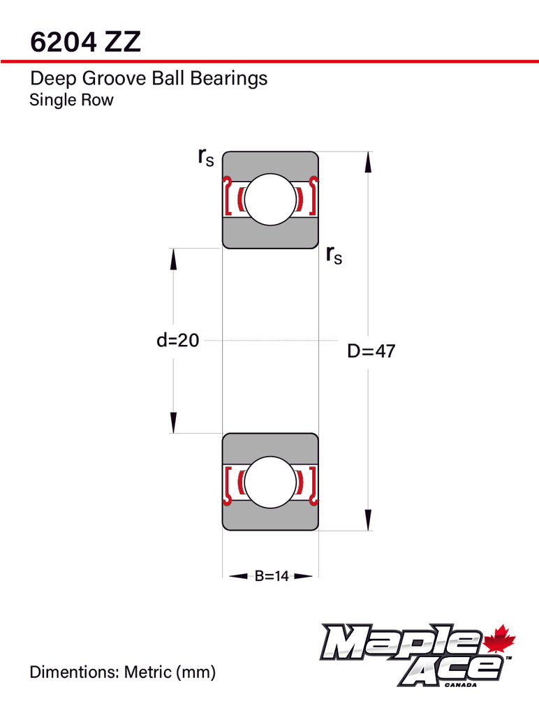 6204-ZZ Ball Bearing Premium Metal Shielded 20x47x14mm