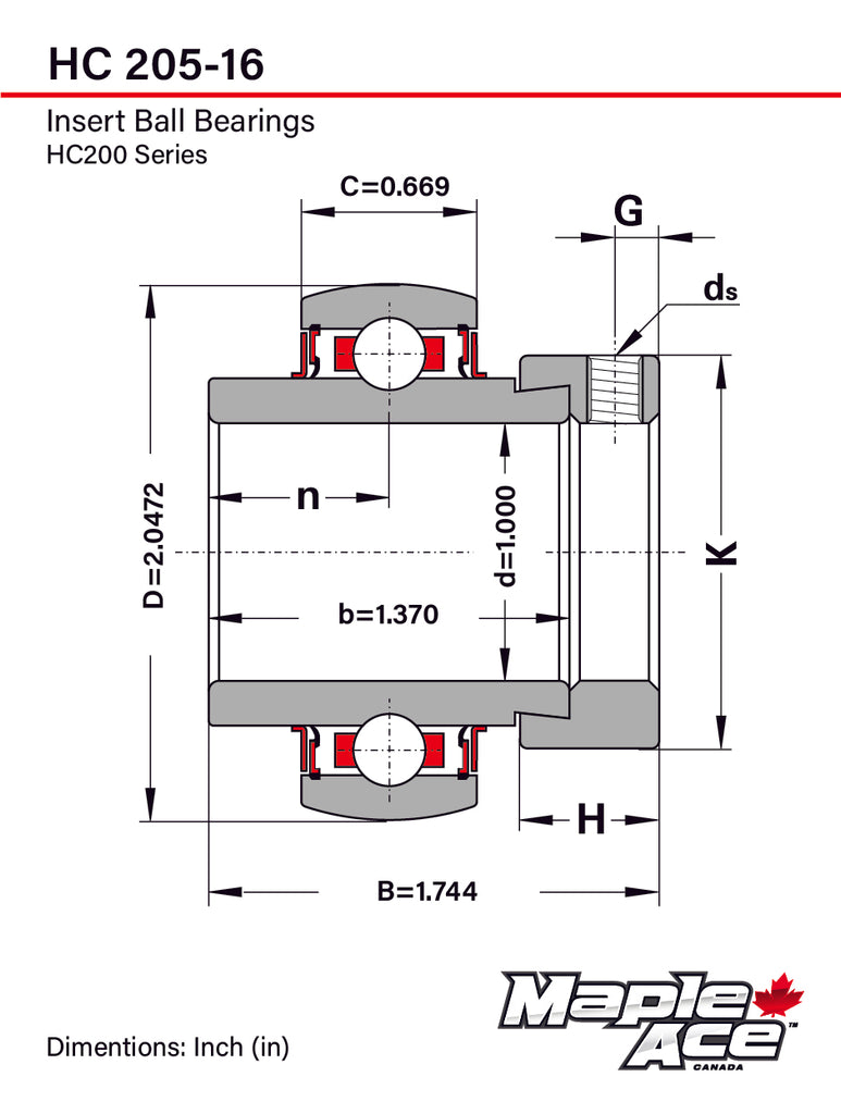 HC205-16, NA205-16 Insert Bearing 1in Bore Re-lube w/Eccentric Locking Collar