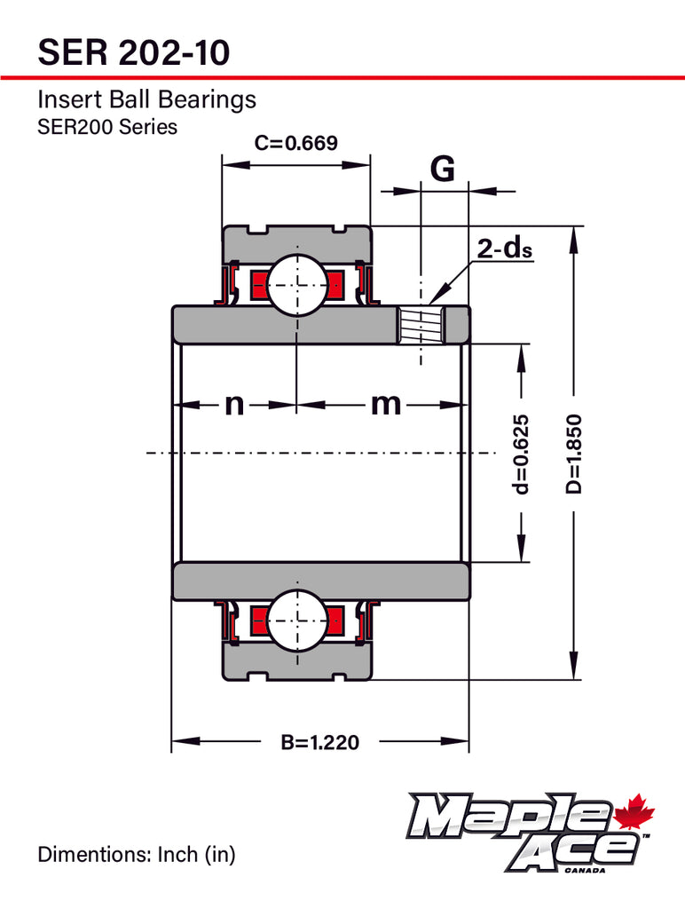 SER211-32 Insert Bearing Bore 2in w/Set Screws and Snap Ring