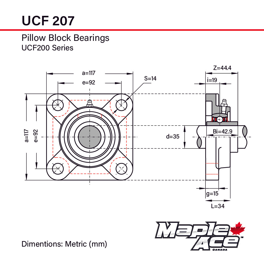 UCF207 35mm Bore R3 Triple-Lip Seal Flange Bearing 4-Bolt Solid
