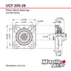 UCF209-28 R3 Triple-Lip Seal Flange Bearing 1-3/4in Bore 4-Bolt Solid