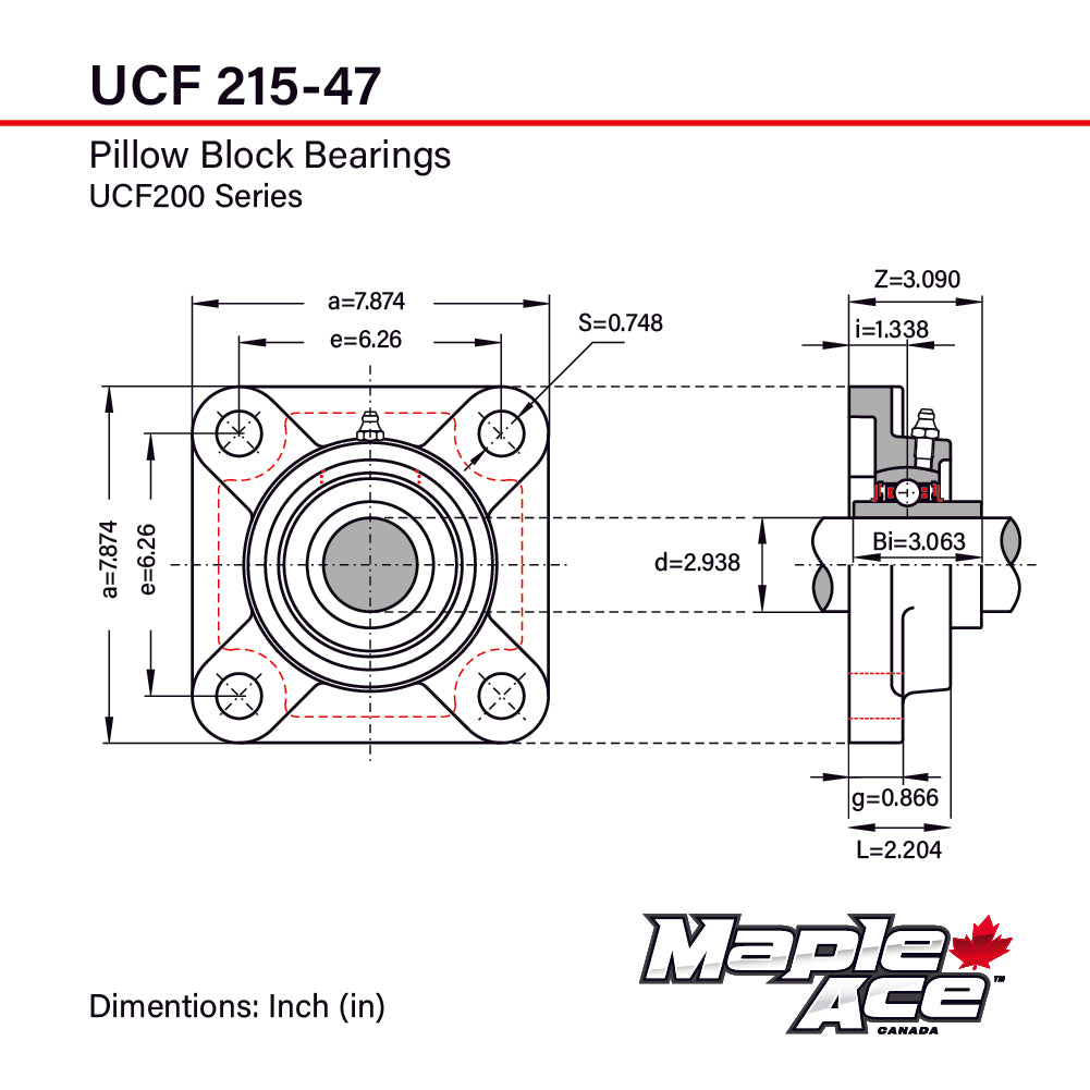 UCF215-47 Flange Bearing 2-15/16in Bore 4-Bolt Solid