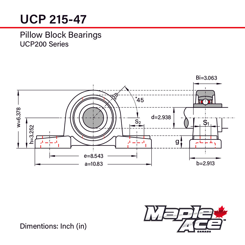 UCP215-47 Pillow Block Bearing 2-15/16in Bore 2-Bolt Solid