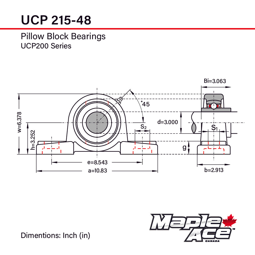 UCP215-48 Pillow Block Bearing 3in Bore 2-Bolt Solid