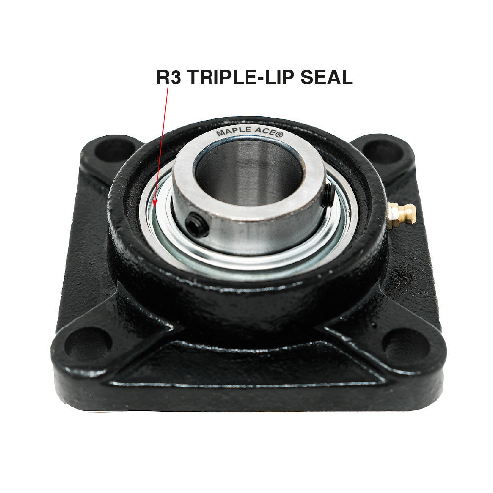 UCF202 15mm Bore R3 Triple-Lip Seal Flange Bearing 4-Bolt Solid