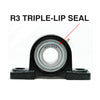 UCP211 55mm R3 Triple-Lip Pillow Block Bearing 2-Bolt Solid