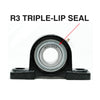 UCP207-23 R3 Triple-Lip Seal Pillow Block Bearing 1-7/16in Bore 2-Bolt Solid